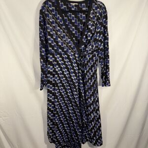 Market Place Handcrafted Blue/Black/Gray Surplice Wrap Dress Sz 2W